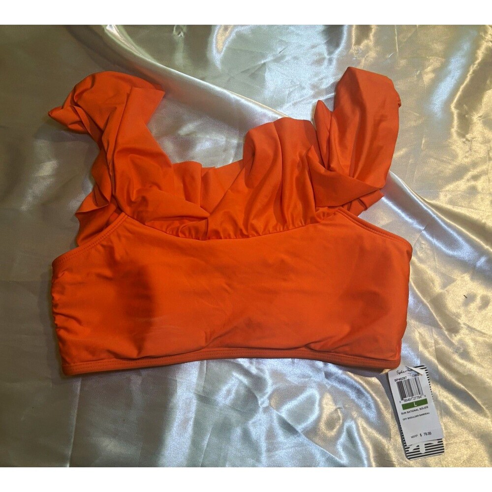 NWT Splendid Sun-Sational Solids Ruffle Bikini Top Orange Womens Large L $78